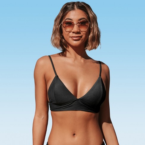 Women s Swimsuit Ribbed Triangle Bikini Top Cupshe xs black Target