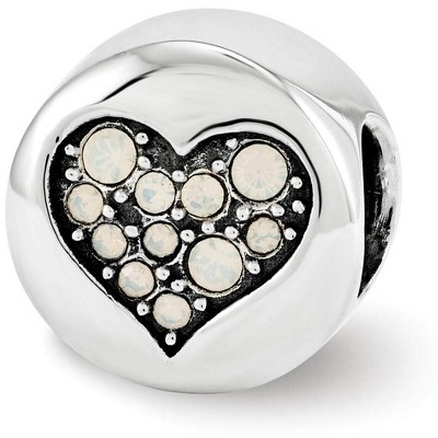 Black Bow Jewelry Sterling Silver with Pearly Crystals June Heart Clarity Bead Charm