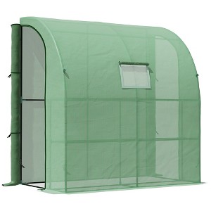 Outsunny Outdoor Walk-In Greenhouse, Plant Nursery with Roll-up Windows, PE Cover, and Wire Shelves - 1 of 4