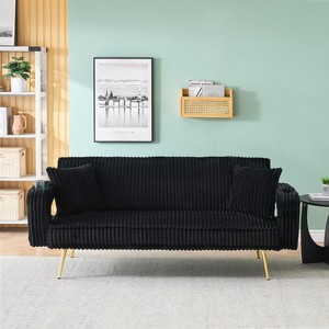 TiramisuBest The straight-row white corduroy sofa with throw pillows, featuring a minimalist style, is suitable for the living room and study,Pink - 1 of 4