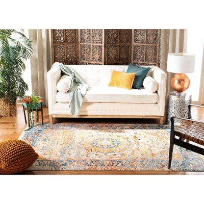 Vintage Blue and Multicolor Floral Motif Area Rug