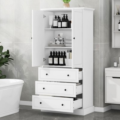 NicBex 70.9" Freestanding Bathroom Storage Cabinet,Bathroom Floor Cabinet with Drawers,Linen Tower with Adjustable Shelves for Bath/Laundry Room,White