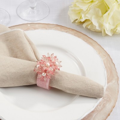 Pink Floral Beaded Iron Napkin Rings, Set of 4