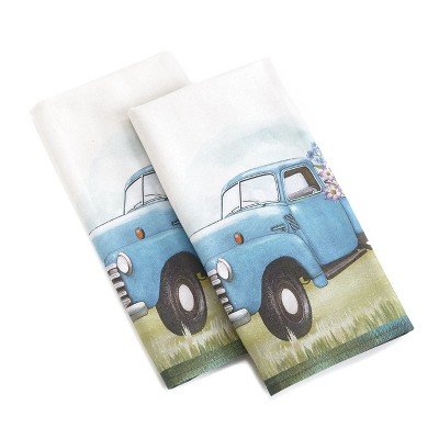 Lakeside Vintage Truck Hand Towels for Bathroom and Kitchen - Cotton, Set of 2