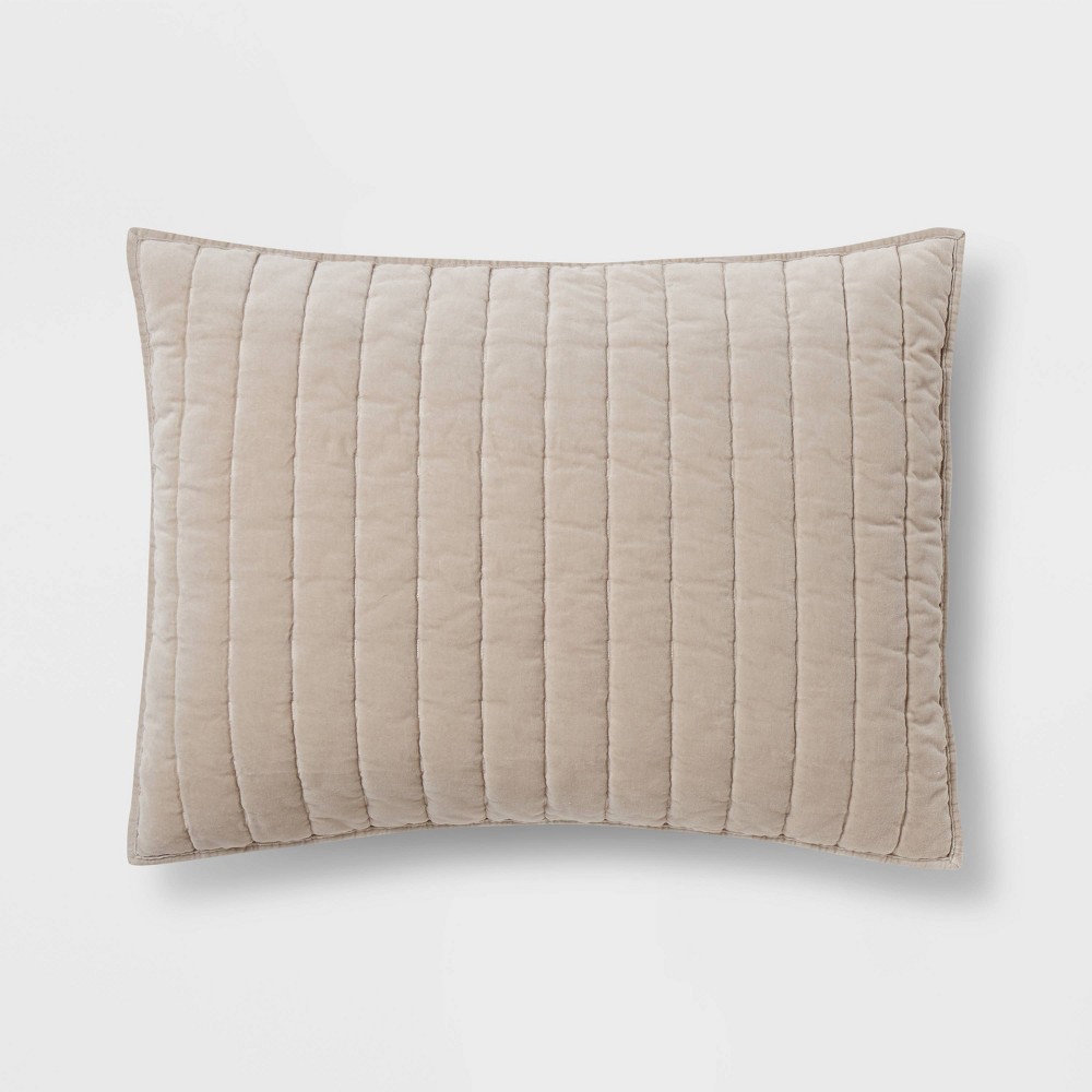 Photos - Bed Linen King Channel Stitch Velvet Quilt Sham Natural - Threshold™: OEKO-TEX Certified, Cotton Backing, Machine Washable