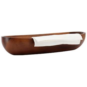 Gibson The Cellar 16.9 Inch Oval Acacia Wood Bread Bowl with White Cotton Cloth