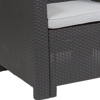Light Gray Faux Rattan Armchair with Cushions