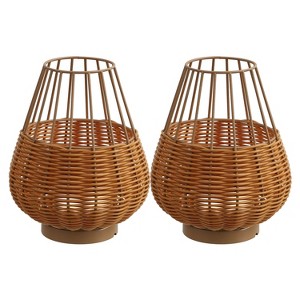 JONATHAN Y Elian 10" Decorative Indoor/Outdoor Faux Wicker Rechargeable/Cordless Dimmable Integrated LED Table Lamp - 1 of 4