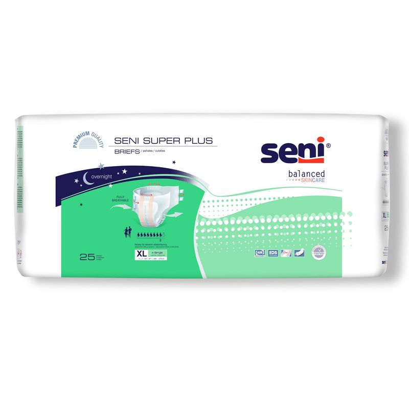 Seni Super Plus Adult Incontinence Brief XL Heavy Absorbency Breathable / Overnight, S-XL25-BP1, Severe, 1 of 7