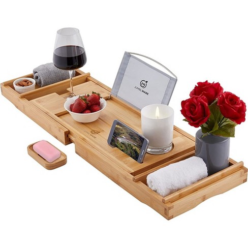 Royal Craft Wood Bathtub Caddy Tray for Bathtub - Bamboo Adjustable Organizer Tray for Bathroom