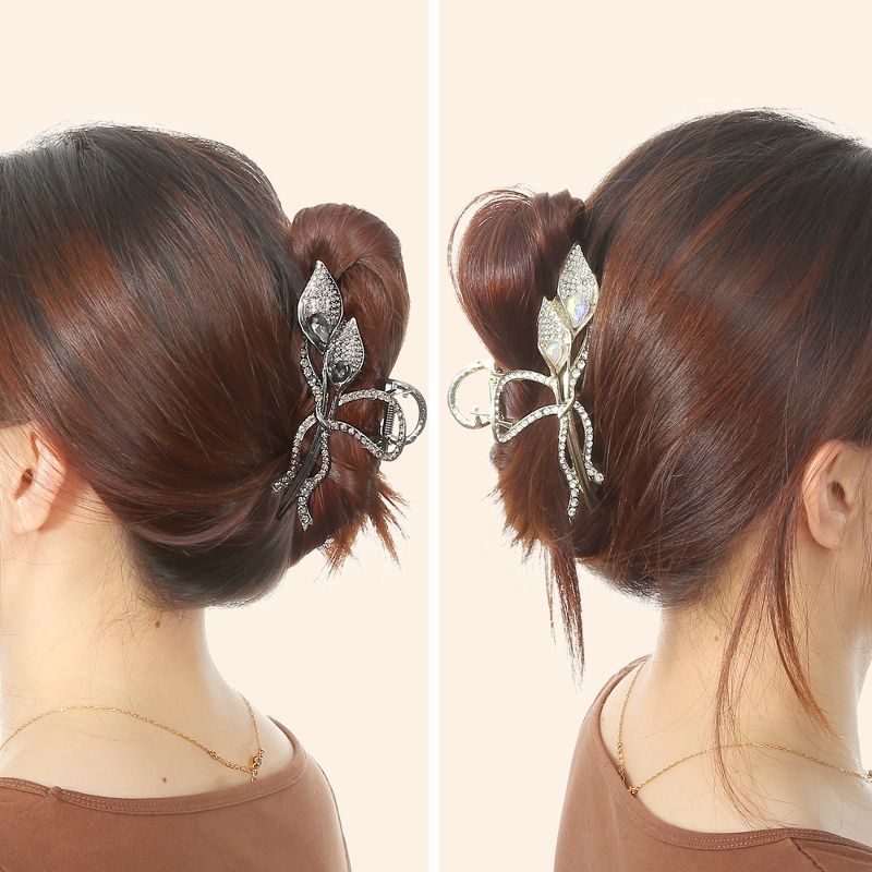 Unique Bargains Women's Flower Metal Hair Claw Clip Gold Tone Black 2 Pcs, 2 of 7
