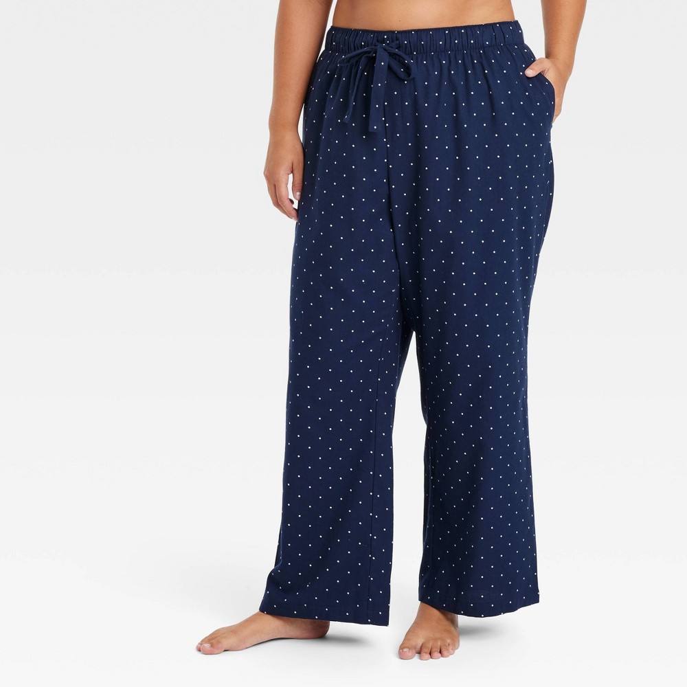 Photos - Other Textiles Women's Polka Dot Flannel Pajama Pants - Auden™ Navy Blue 2X