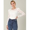 INSPIRE CHIC Women's Vintage Semi-Sheer Puff Long Sleeve Embroidery Lace Floral Blouse - 2 of 4