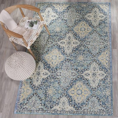 Serene Blue 5' x 7' Easy-Care Synthetic Rectangular Area Rug