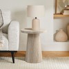 LuxenHome Stone Pattern Manufactured Wood 19.7-Inch Tall Round End and Side Table Beige - 2 of 4