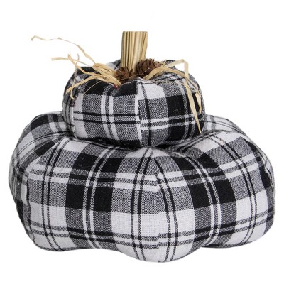 Northlight 6.5" Black and White Plaid Stacked Fall Harvest Tabletop Pumpkin