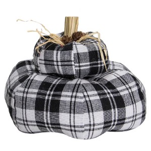 Northlight 6.5" Black and White Plaid Stacked Fall Harvest Tabletop Pumpkin - 1 of 3