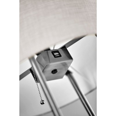 Elegant White Textured Fabric Shelf Floor Lamp with Wireless Charging