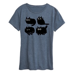 Women's - Instant Message - Sketched Black Cats Short Sleeve Graphic T-Shirt - 1 of 4