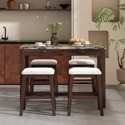 Dining Sets 5 Piece, Dining Table Set For 4, Dining Set Solid Wood, Modern Kitchen Table And Chairs Set Of 4 With Storage Drawers-Cuddlewood