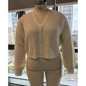Women's Plus Size Cropped Cardigan Long Sleeve V-Neck Outerwear Button Down Knit Sweater - 1 of 1