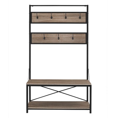 CAVINAS Hall Tree with 7 Hooks Simple Coat Rack with Shoe Rack and Bench for Entryway