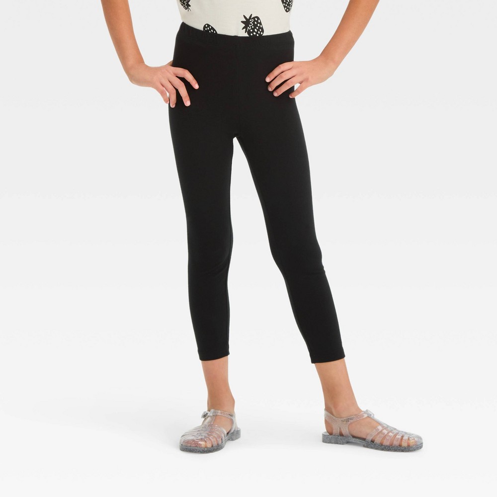 Girls' Capri Leggings - Cat & Jack™ Black S: Cotton Spandex Blend, High Rise, Elastic Waistband