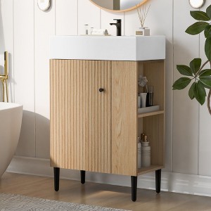 Okak 21.6" Bathroom Vanity with Single Ceramic Sink, Freestanding/Floating Bathroom Cabinet Storage with 2 Spacious Open Shelf for Bathroom - 1 of 4