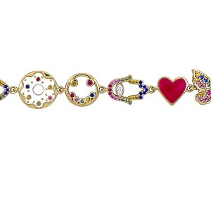EVERLY JEWELRY | Yellow Plated Sterling Silver Created Spinel, Citrine & Created Pink White Sapphire, Created Ruby, Tourmaline Enamel Bracelet, 10" - 1 of 4