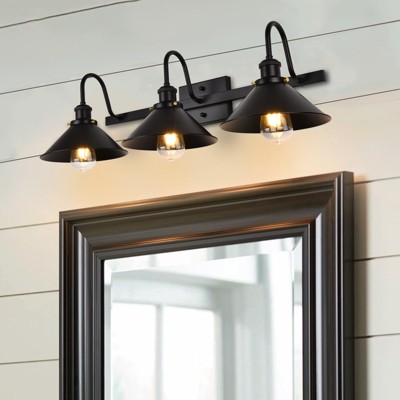 PAKOKULA 3-Lights Black Modemn Dimmable Bathroom Vanity Light with Metal Cone shade