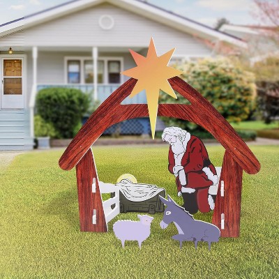 VINGLI Outdoor Nativity Scene, Large Holy Family Nativity Set Outside Display Christmas Decorations for Front Yard and Lawn-Colored Santa
