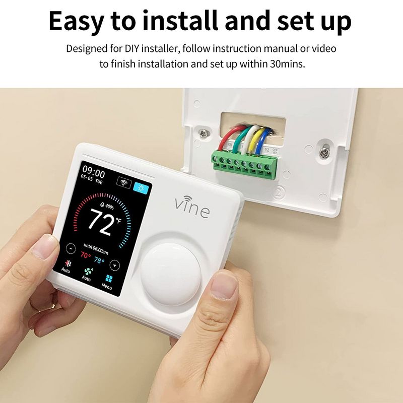 Vine TJ-610E Wi Fi 7 Day and 8 Period Programmable 5th Generation Smart Home Thermostat, Compatible with Amazon Alexa, Google Assistant, and Vine App, 5 of 7