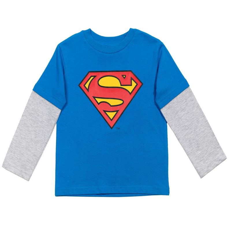 DC Comics Justice League Batman Superman The Flash 3 Pack Hangdown Long Sleeve T-Shirts Little Kid to Big Kid, 3 of 10
