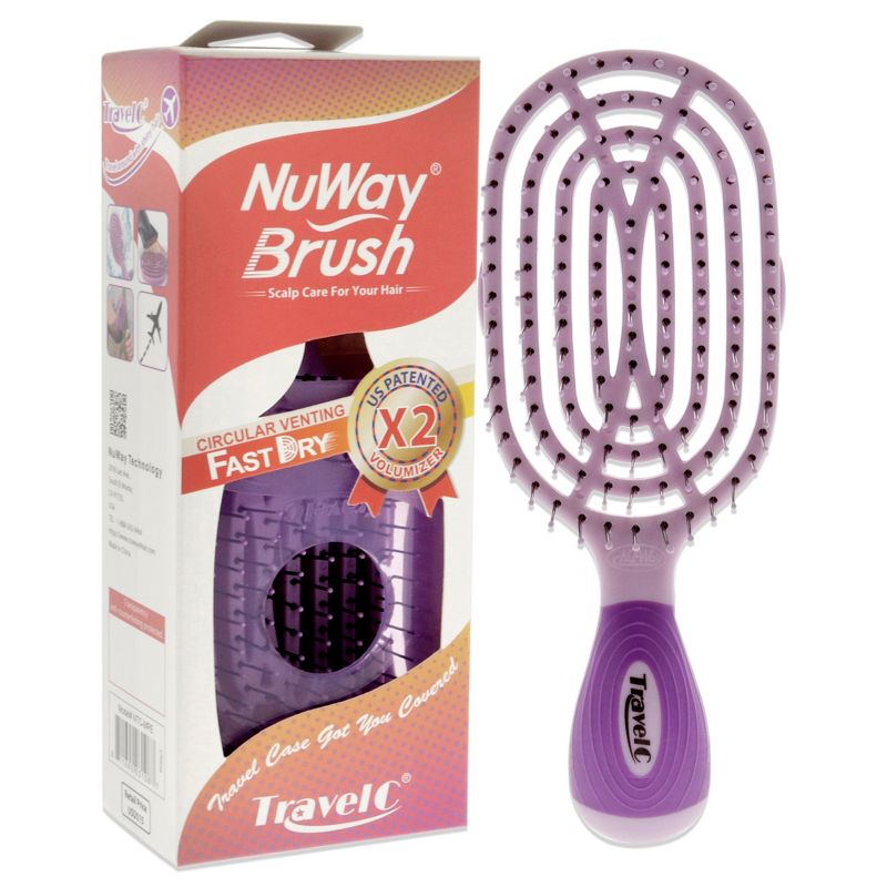 NuWay 4Hair Patented Curved and Vented TravelC - Purple - 1 Pc Hair Brush, 3 of 7