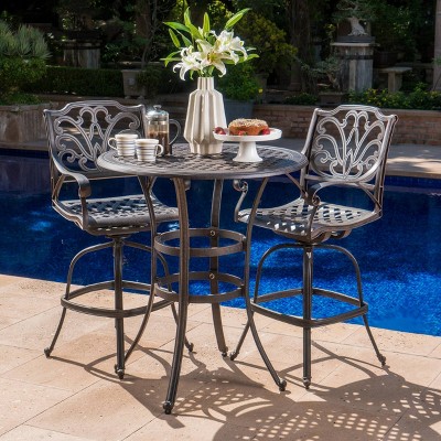 Alfresco 3pc Cast Aluminum Patio Bar Set Bronze - Christopher Knight Home