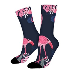 Cute Pink Flamingo Women Printed Crew Socks Funny Funky Socks Soft Polyester Novelty Gifts for Artists Men - 1 of 1