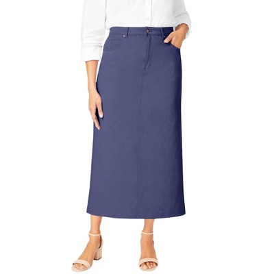 Jessica London Women's Plus Size Classic Cotton Denim Midi Skirt
