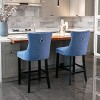 CAVINAS Set of 2 Velvet Upholstered Bar Stools with High Back, Solid Wood Legs, Button Tufted Decoration & Chrome Nailhead Trim - 2 of 4