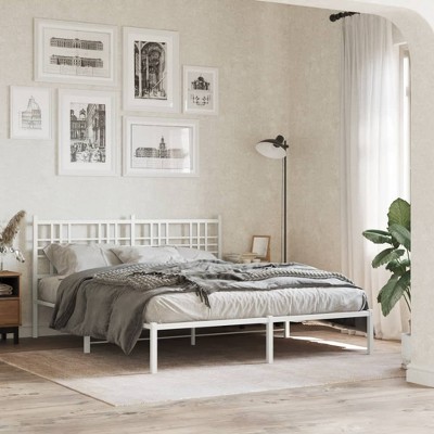 vidaXL Metal Bed Frame without Mattress with Headboard White 59.1"x78.7"