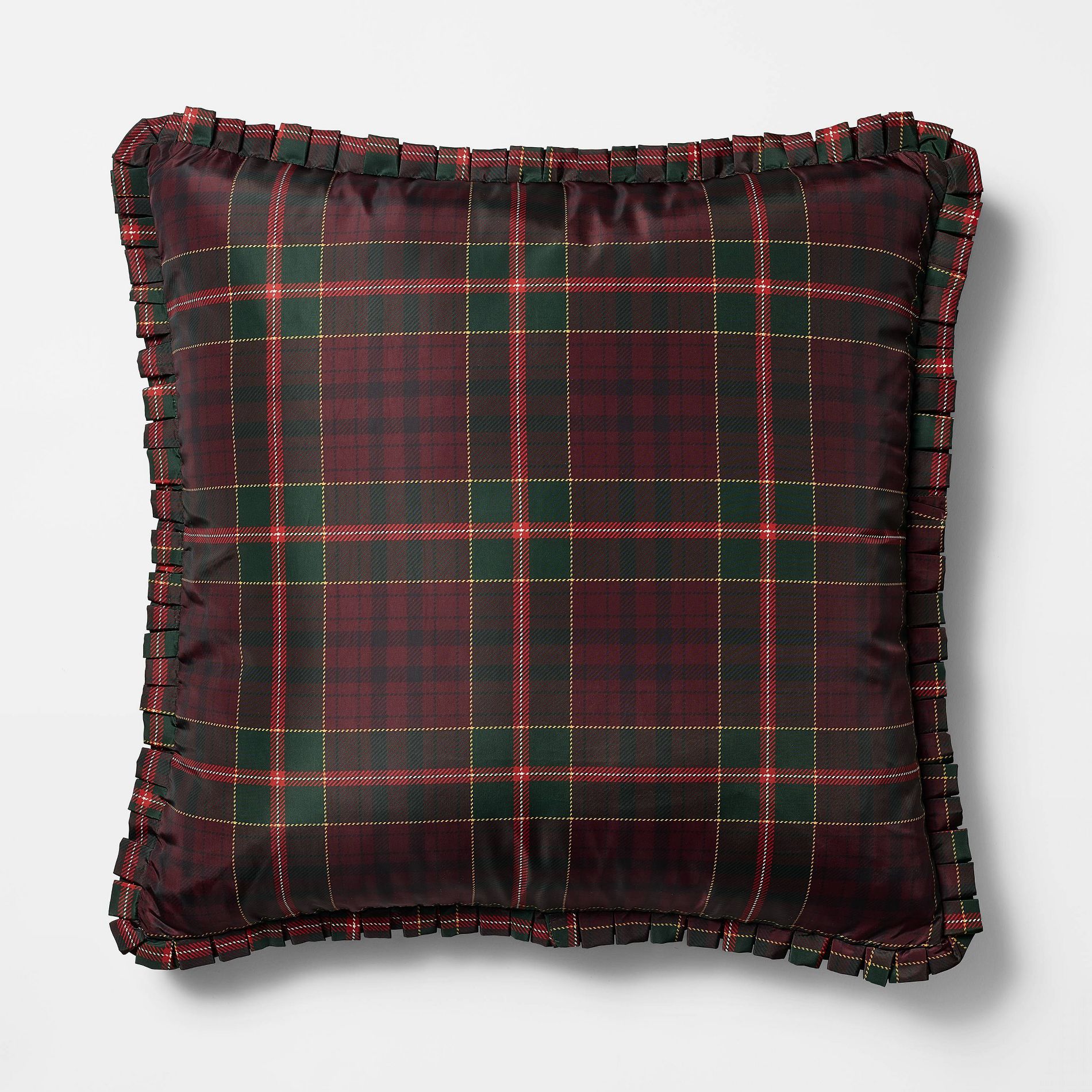 24"x24" Oversized Burgundy Tartan Taffeta Ruffle Pillow - Threshold™ designed with Studio McGee