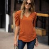 Amaryllis Women's V-Neck Puff Sleeve Tee with Gathered Shoulder Detail Relaxed Fit  Stretch Fabric - 2 of 4