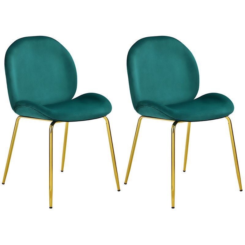 Costway Set of 2 Velvet Accent Chairs Dining Side Chairs w/Gold Metal Legs Pink/Beige/Green/Grey, 1 of 11