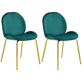 Costway Set of 2 Velvet Accent Chairs Dining Side Chairs w/Gold Metal Legs Pink/Beige/Green/Grey