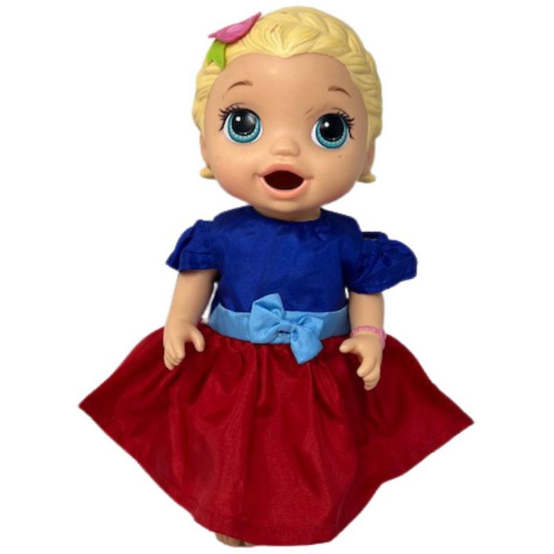 Doll Clothes Superstore Red Blue Dress Fits 12 Inch Baby Alive And Little Baby Dolls, 4 of 5