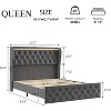 Bed Frame with LED Lights and Charging Station, Velvet Upholstered Platform Bed with Wingback Headboard, Button Tufted, Noise-Free. - 2 of 4