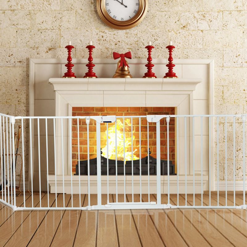 Costway Fireplace Fence Safety Fence Hearth Gate BBQ Metal Fire Gate Pet White, 2 of 11