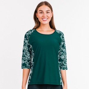 Calypsa Women's Loose Fit 3/4 Sleeve Rash Guard UPF 50+ Margaux Swim Top - 1 of 3