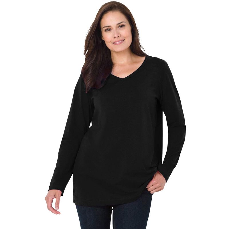Woman Within Women's Plus Size Perfect Long-Sleeve V-Neck Tee, 1 of 3