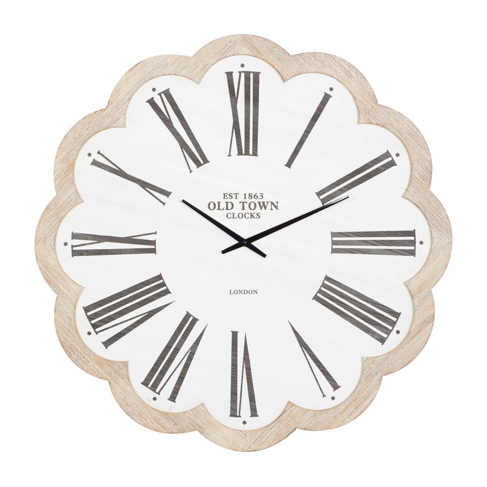 Photos - Wall Clock 33"x33" Wood  with Scallop Frame White - Olivia & May: Silent, F