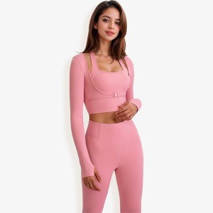 Anna-Kaci Active Women's Long Sleeve Cropped Sports Top with Buckle Detail - 1 of 4